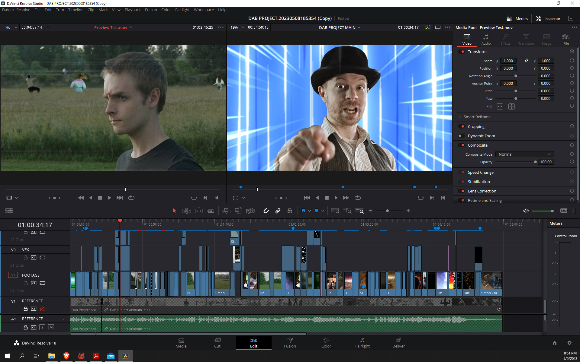 Archived editing timeline illustrating editorial compositing work